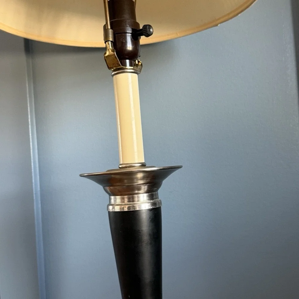 Mid Century Modern Table Lamp Black‎ Silver Metal 24
